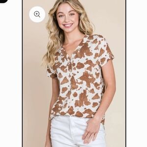 Bombom Brown and White Cow Print Women's Top